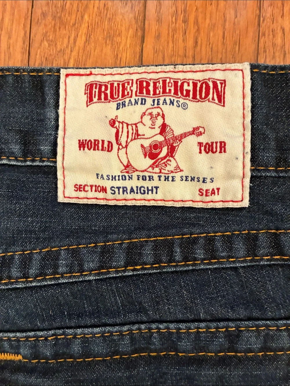 True Religion World Tour Straight Dark Wash Jeans with Flap Pockets Size 32